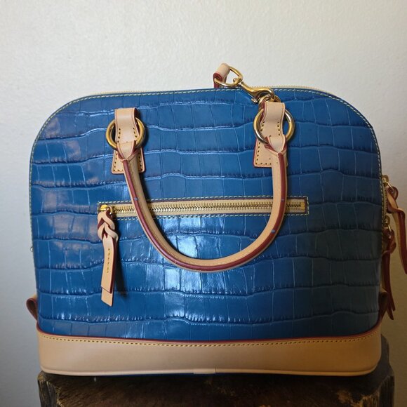 Dooney & Bourke Marine Blue Croco Embossed Zip Satchel & Wallet Set Leather Bag - Picture 3 of 16